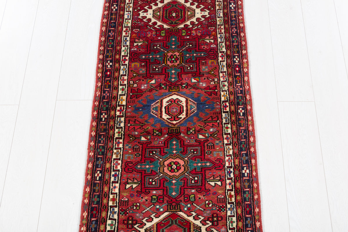 Vintage Geometric Medallion Narrow Runner Rug, Red – 6' 9" x 2' 1" (206 x 63 cm)
