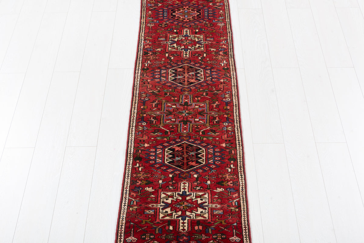 Vintage Extra-Narrow Geometric Runner Rug, Red – 13' 9" x 1' 9" (420 x 54 cm)