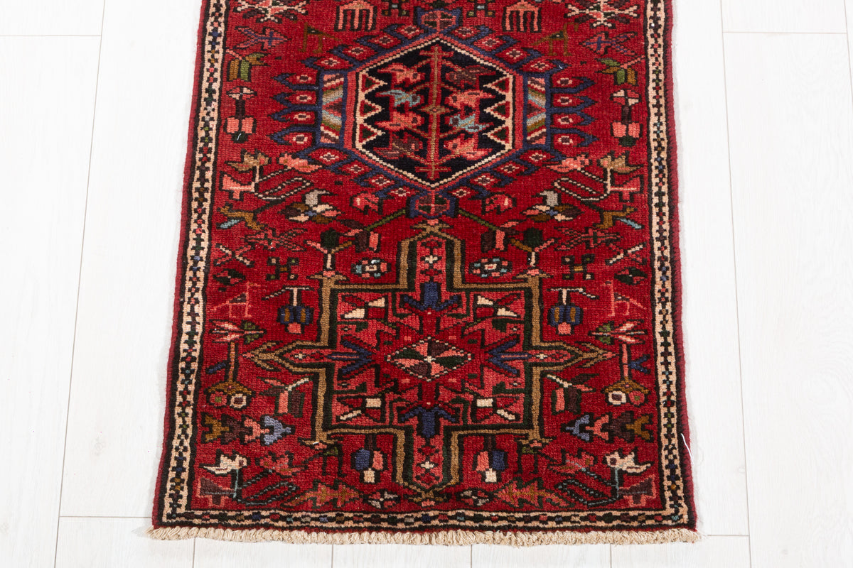 Vintage Extra-Narrow Geometric Runner Rug, Red – 13' 9" x 1' 9" (420 x 54 cm)