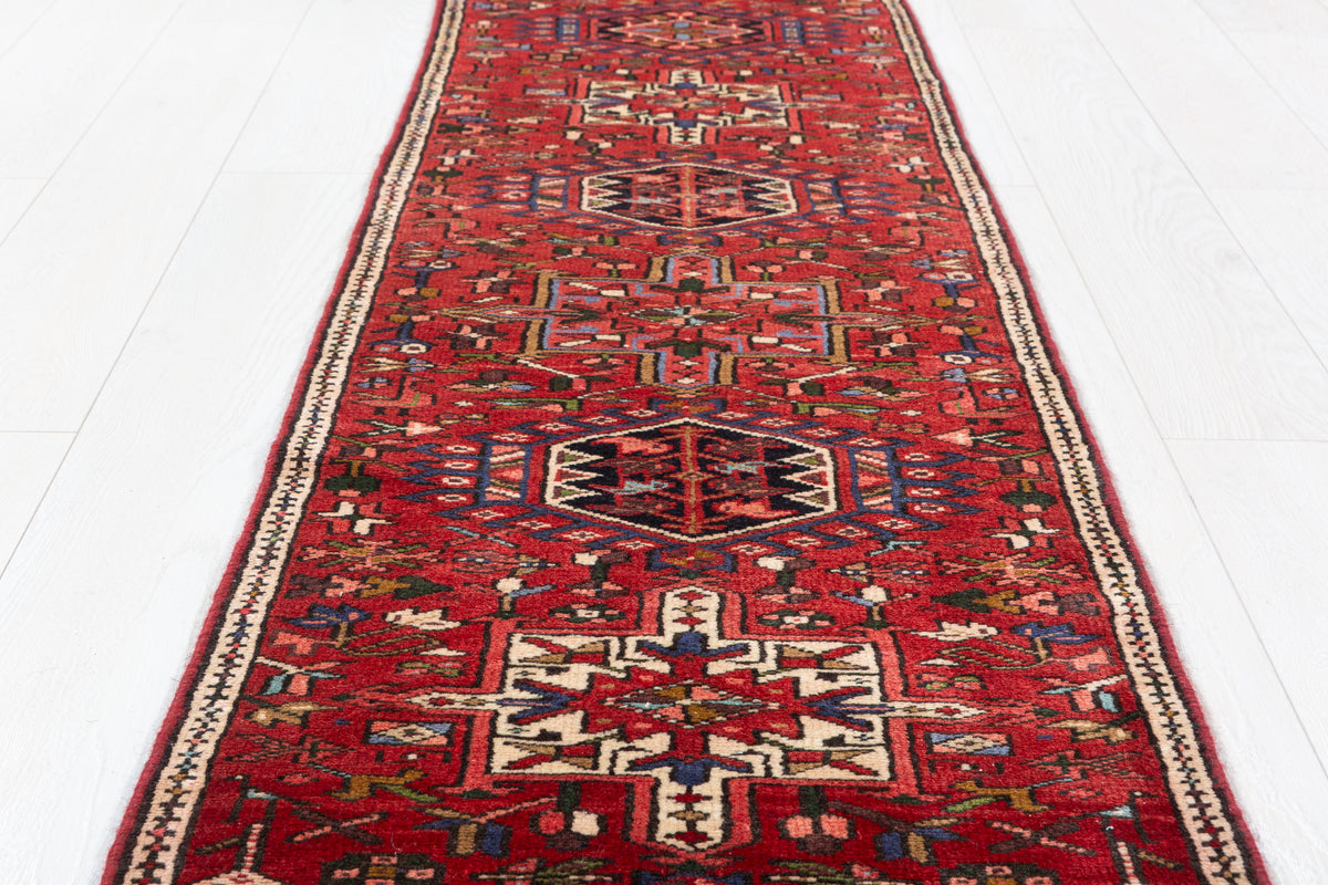 Vintage Extra-Narrow Geometric Runner Rug, Red – 13' 9" x 1' 9" (420 x 54 cm)