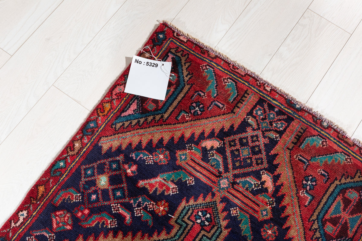 Vintage Geometric Medallion Narrow Runner Rug, Navy Blue – 8' 7" x 2' 5" (262 x 74 cm)