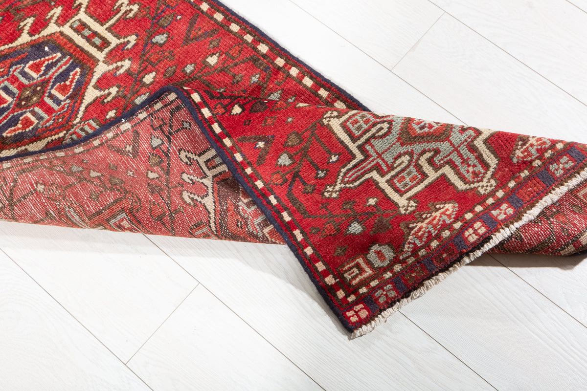 Vintage Geometric Narrow Runner Rug, Red – 10' 1" x 1' 10" (307 x 57 cm)