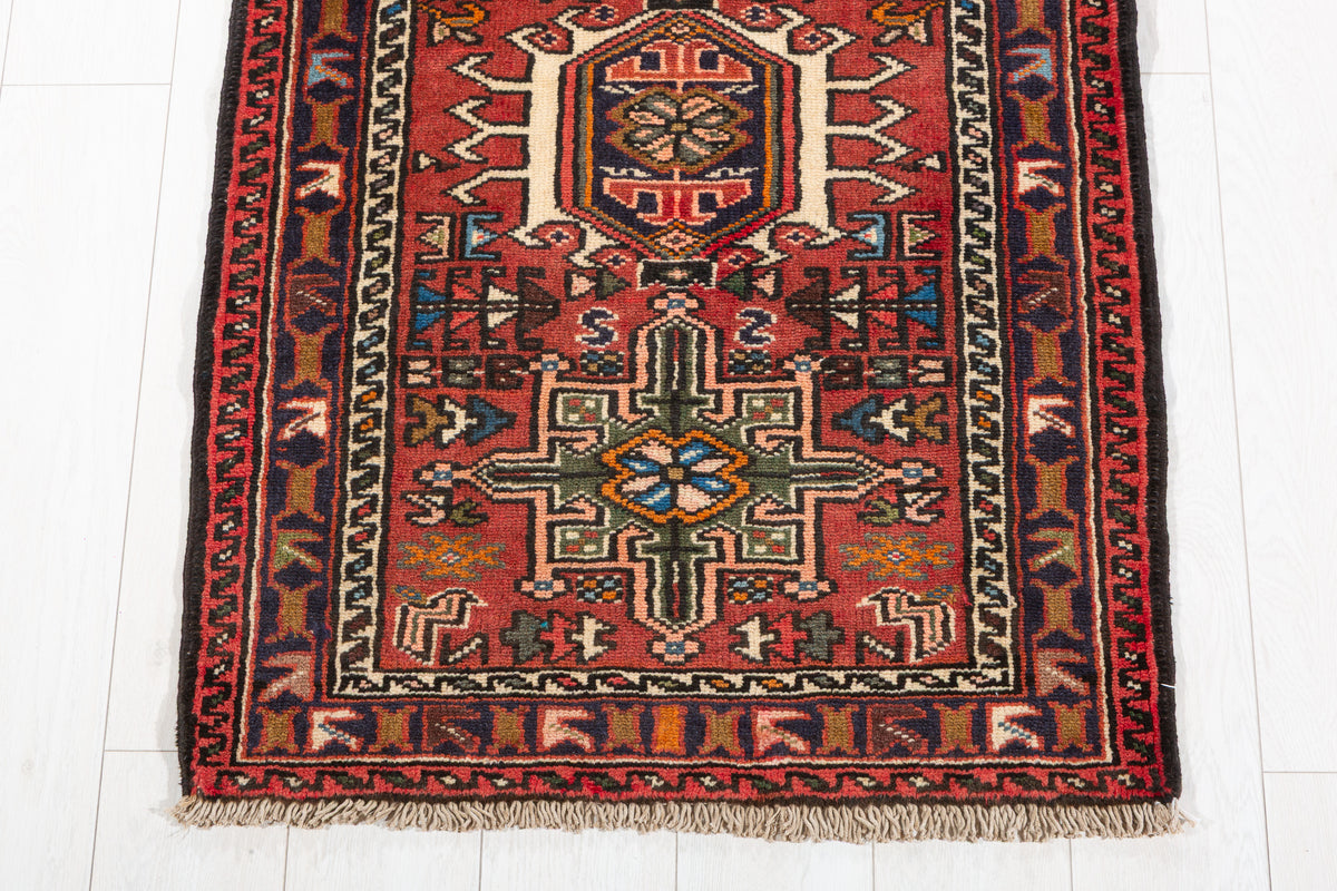 Vintage Geometric Medallion Narrow Runner Rug, Rust Red – 12' 5" x 2' 6" (379 x 76 cm)