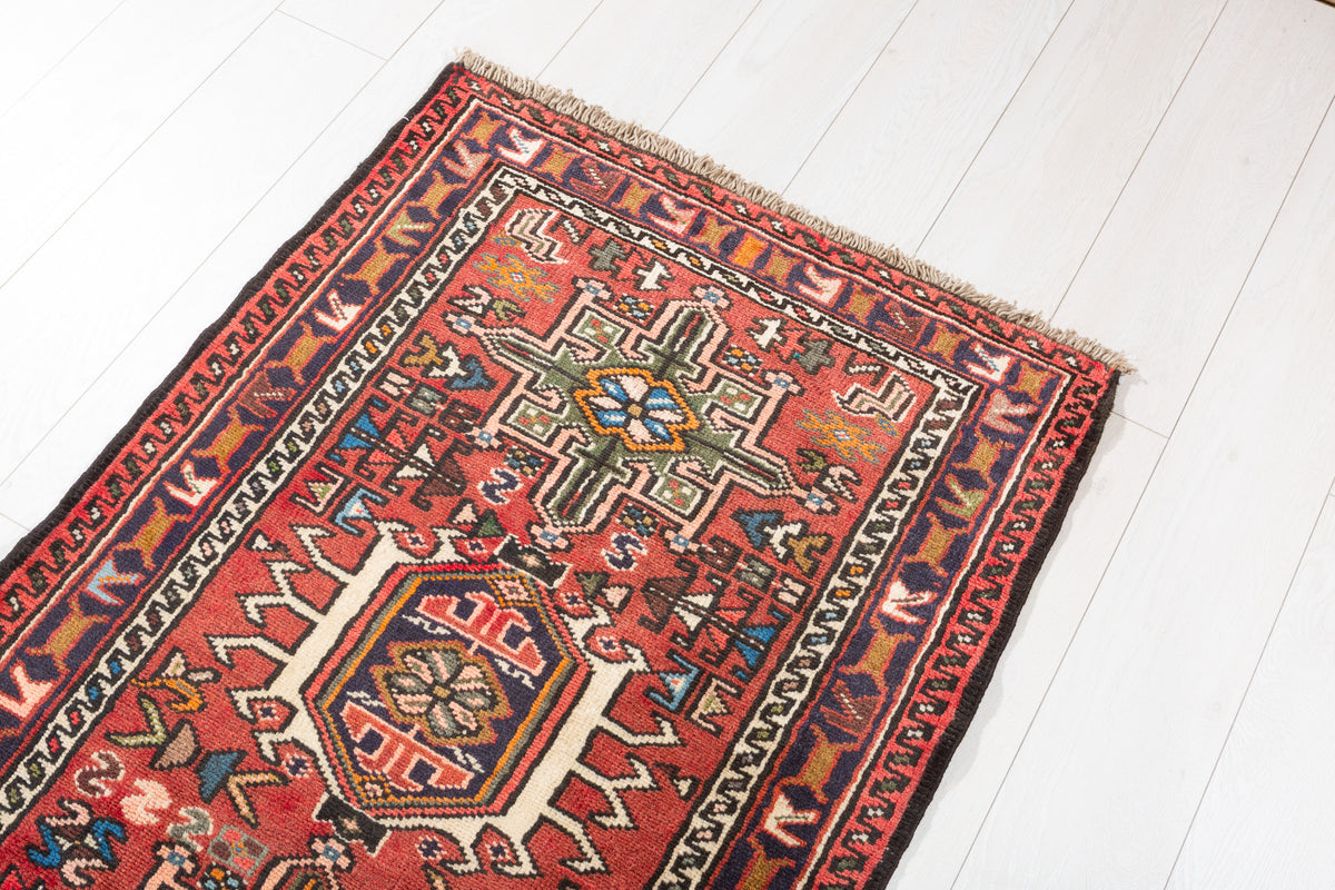 Vintage Geometric Medallion Narrow Runner Rug, Rust Red – 12' 5" x 2' 6" (379 x 76 cm)