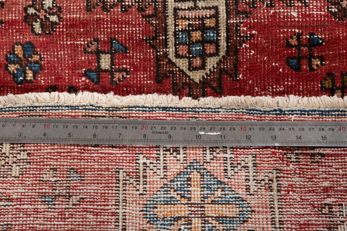 Antique Distressed Geometric Narrow Runner Rug, Red – 8' 1" x 1' 11" (246 x 59 cm)