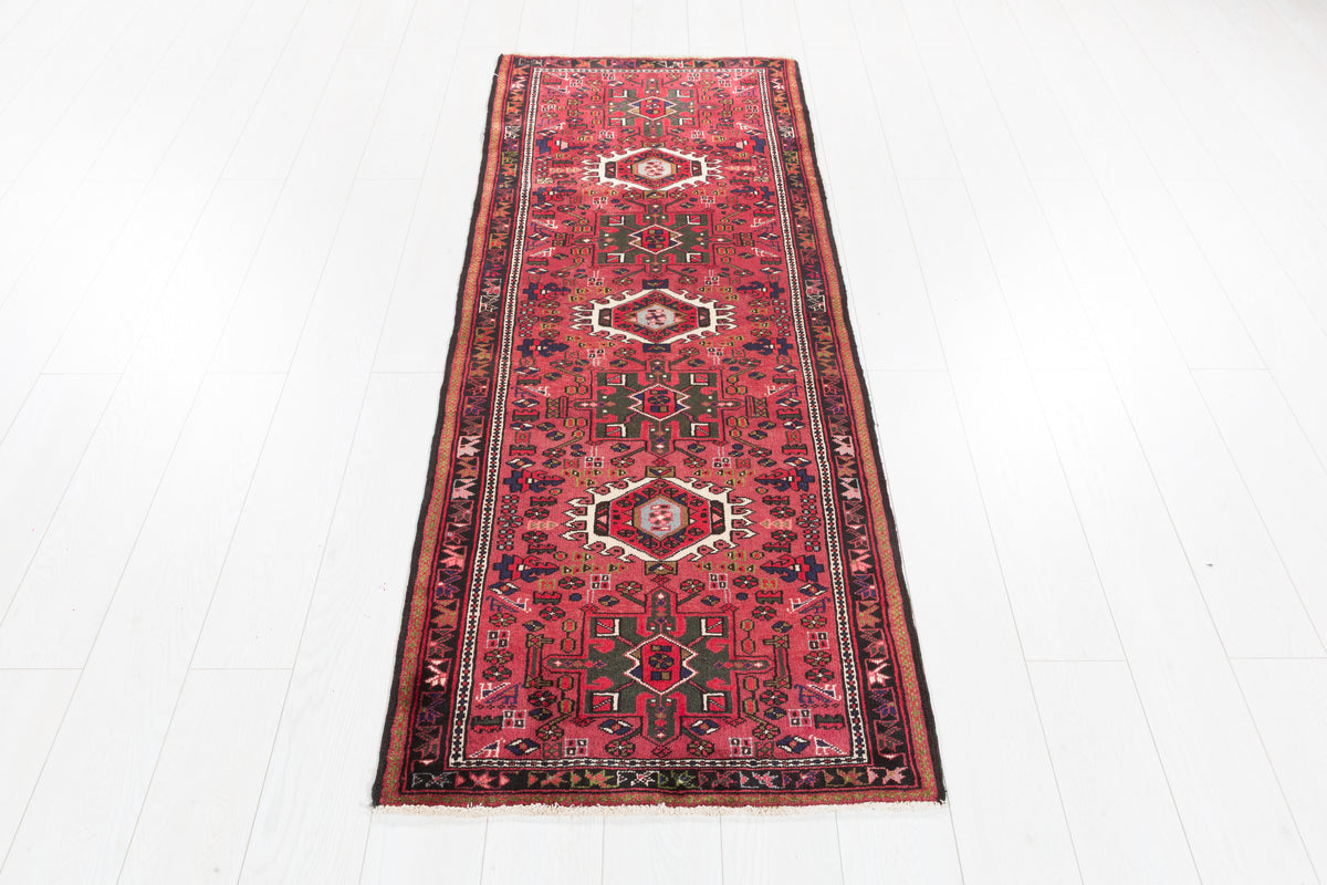 Vintage Diamond Medallion Narrow Runner Rug, Red – 6' 4" x 2' 5" (194 x 74 cm)