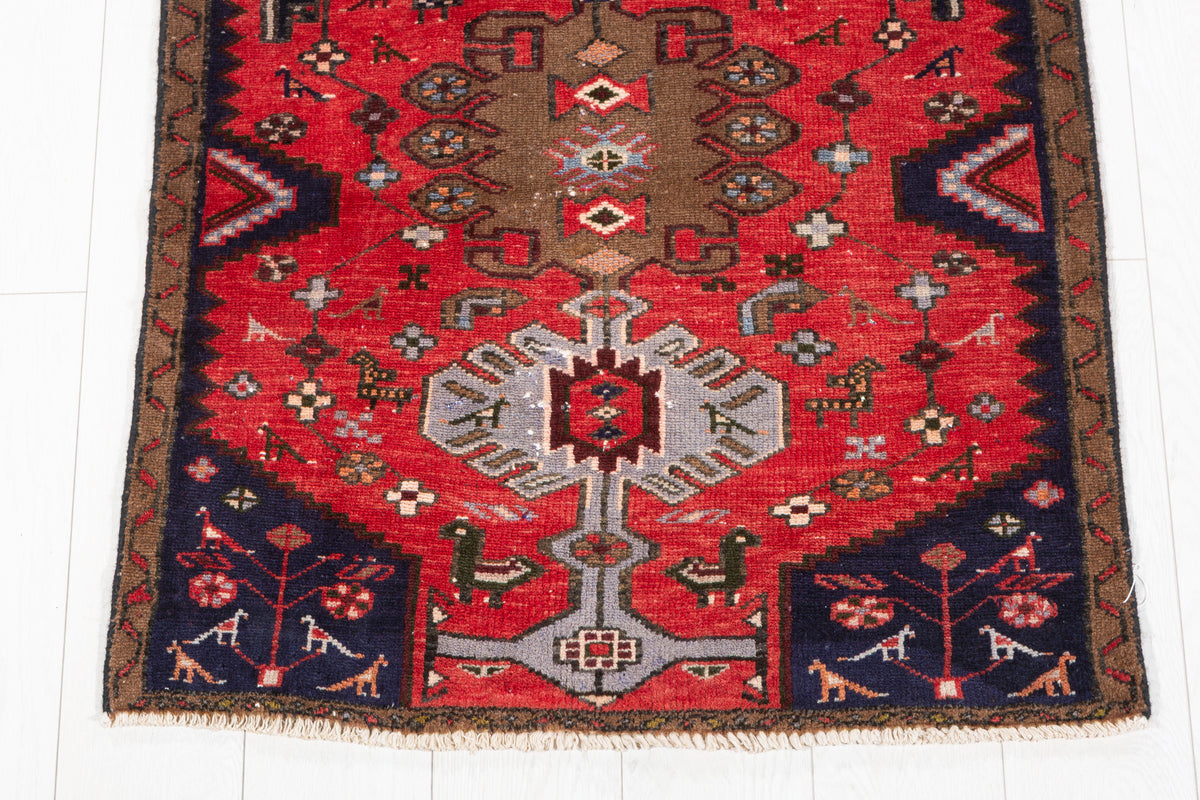 Vintage Geometric Medallion Runner Rug, Red – 12' 4" x 2' 6" (375 x 75 cm)