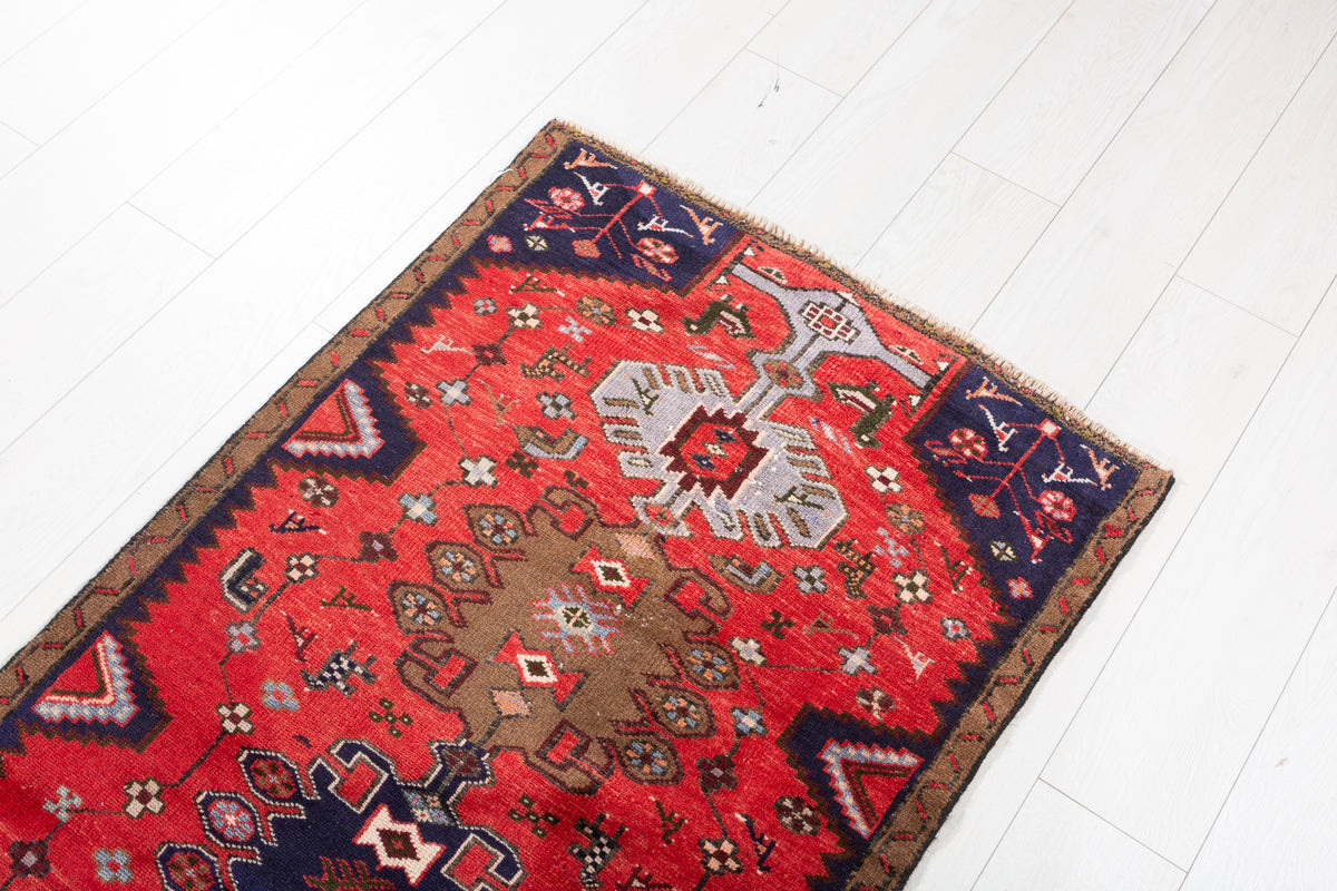 Vintage Geometric Medallion Runner Rug, Red – 12' 4" x 2' 6" (375 x 75 cm)