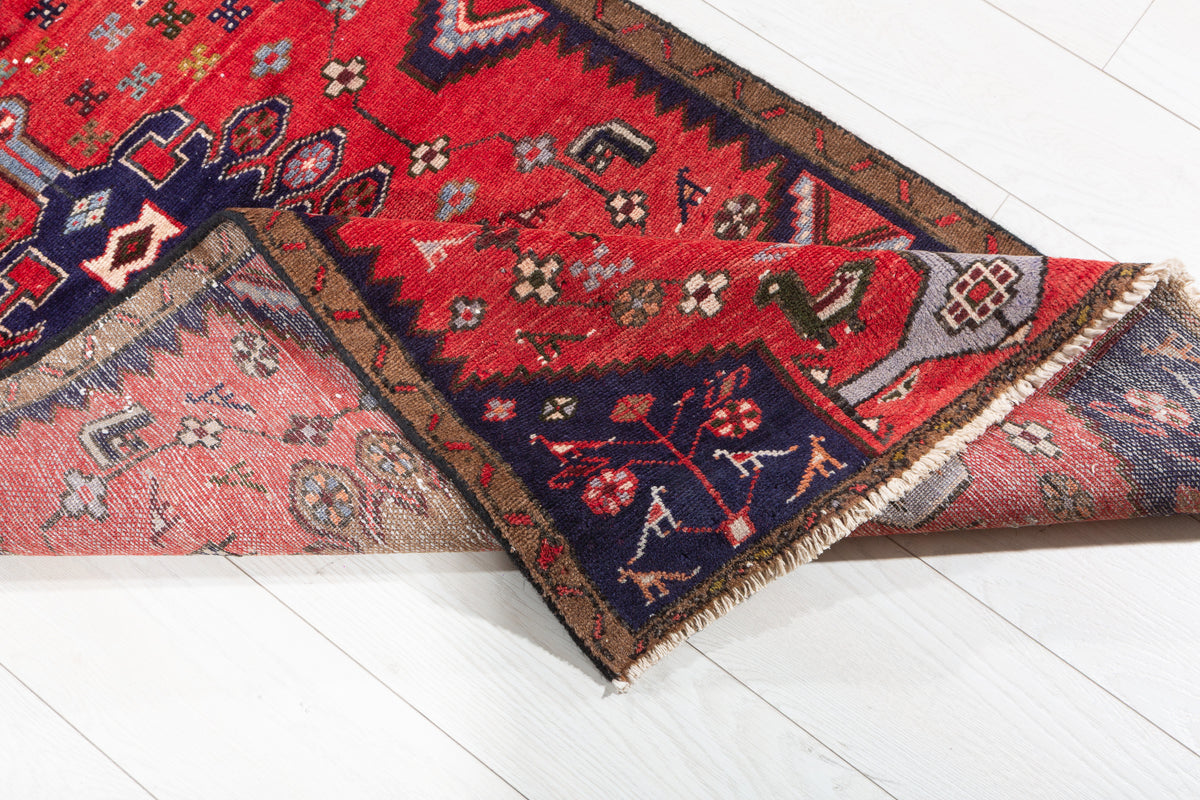 Vintage Geometric Medallion Runner Rug, Red – 12' 4" x 2' 6" (375 x 75 cm)