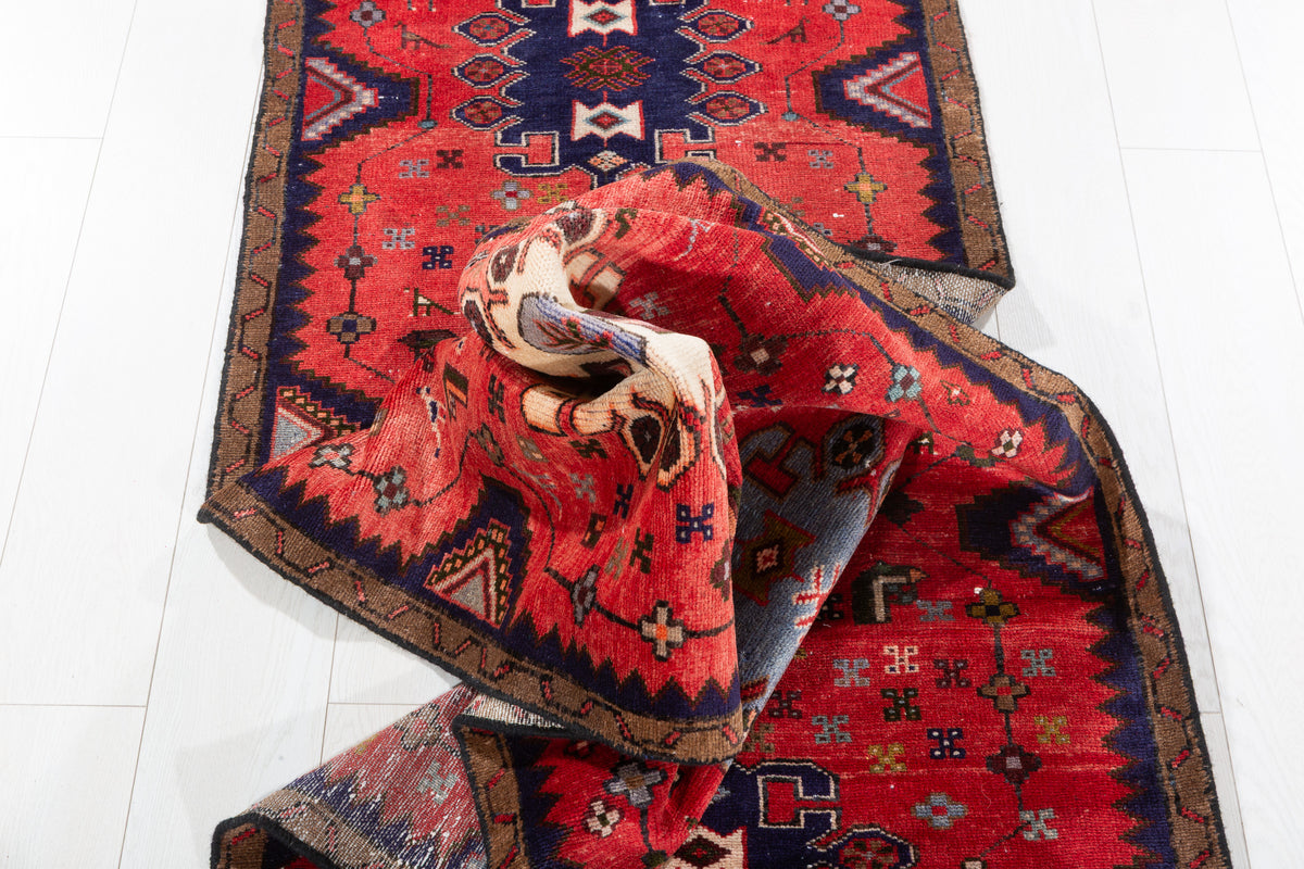 Vintage Geometric Medallion Runner Rug, Red – 12' 4" x 2' 6" (375 x 75 cm)
