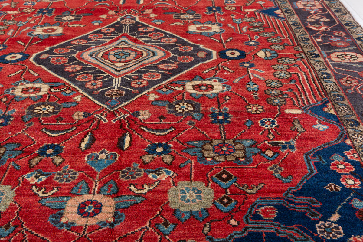 Vintage Red Geometric Medallion Wool Rug – 9' 2" x 5' 2" (279 x 158 cm)