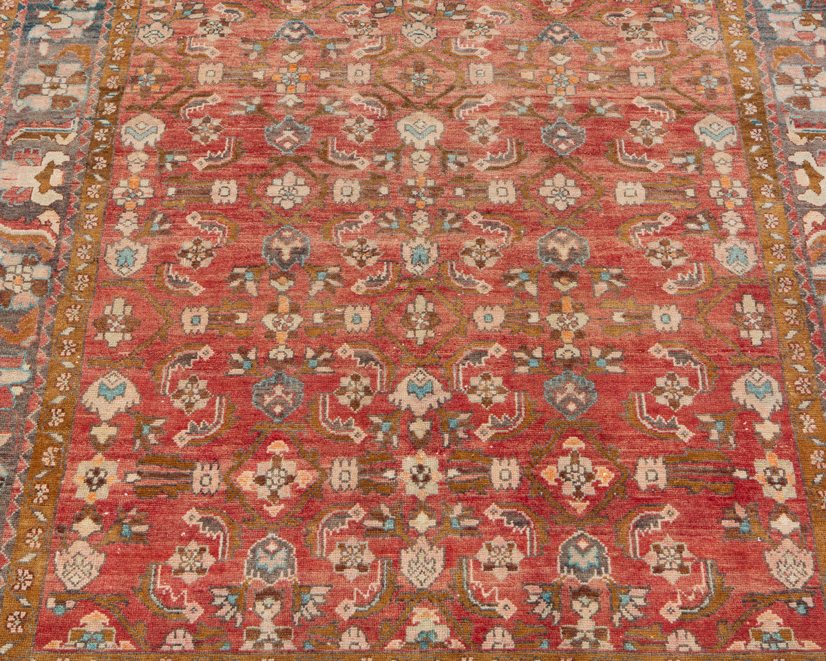 Rare Collectible Antique Faded Rust Red Wool Rug – 6' 5" x 5' 8" (196 x 173 cm)