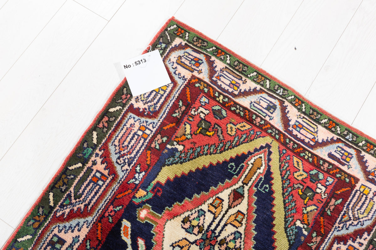 Vintage Geometric Floral Runner Rug, Navy Blue – 9' 1" x 2' 7" (278 x 78 cm)