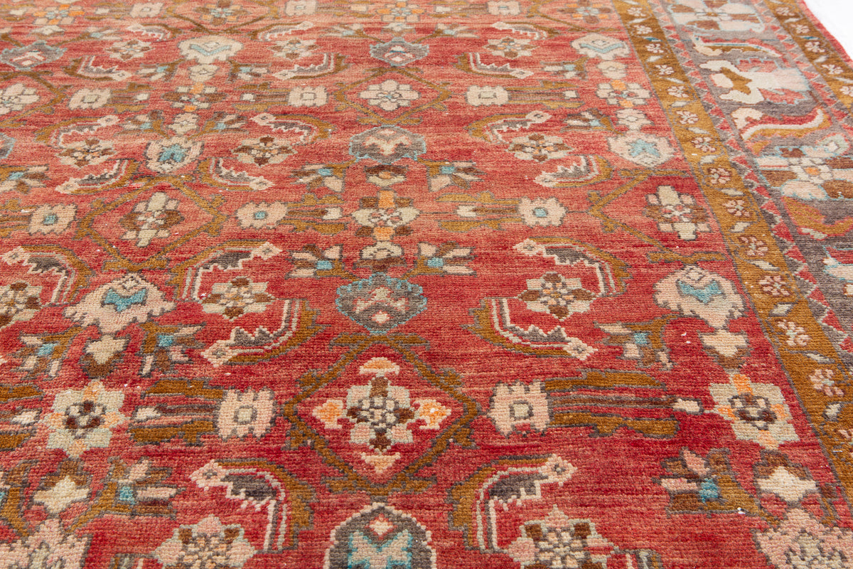 Rare Collectible Antique Faded Rust Red Wool Rug – 6' 5" x 5' 8" (196 x 173 cm)