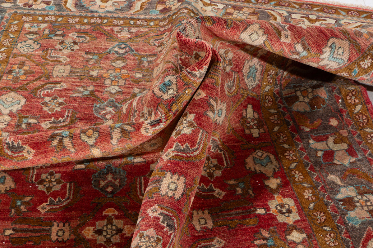 Rare Collectible Antique Faded Rust Red Wool Rug – 6' 5" x 5' 8" (196 x 173 cm)