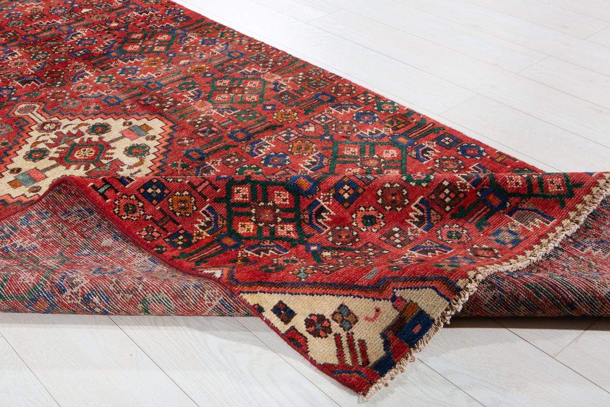 Vintage Red Geometric Allover Wool Rug – 9' 1" x 4' 1" (277 x 125 cm)