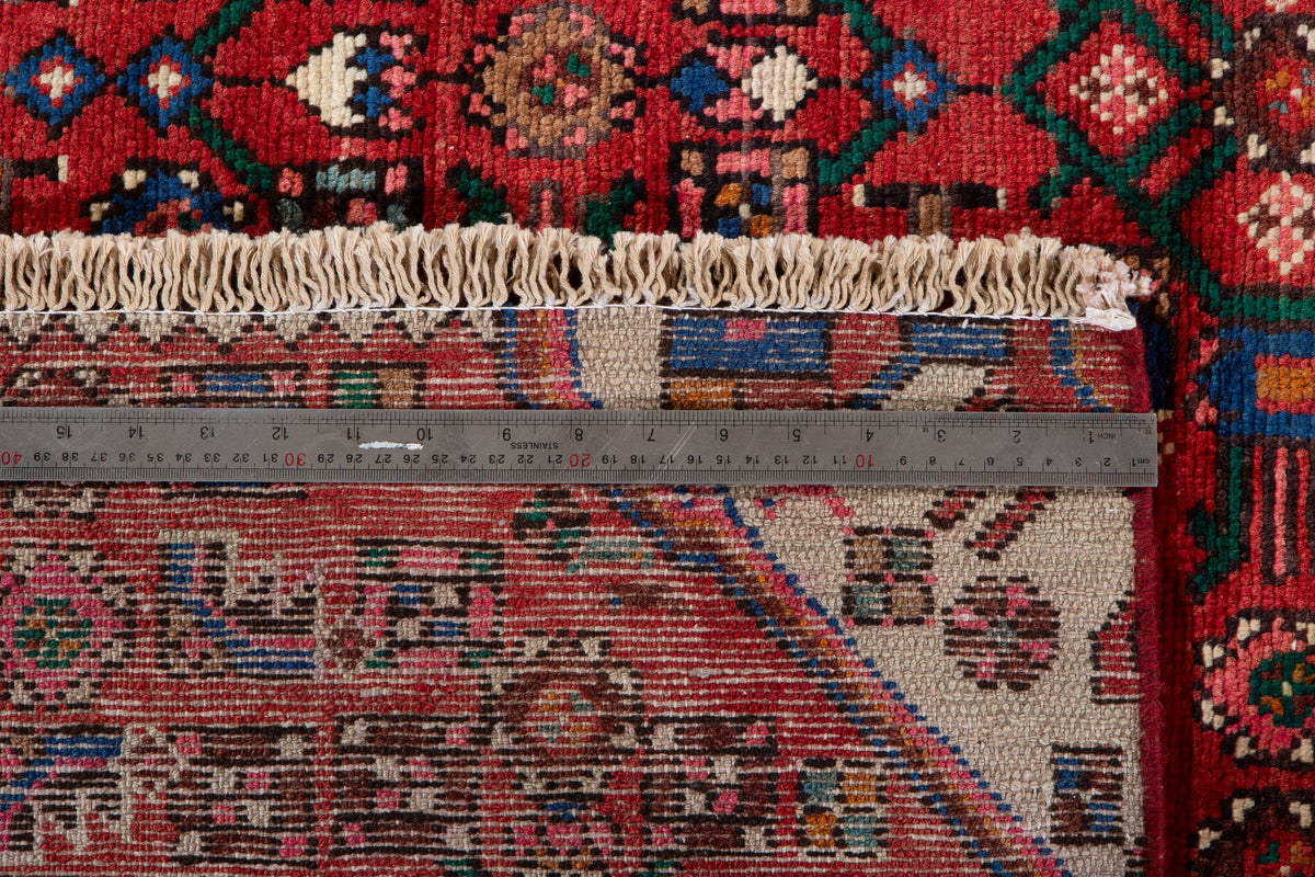 Vintage Red Geometric Allover Wool Rug – 9' 1" x 4' 1" (277 x 125 cm)
