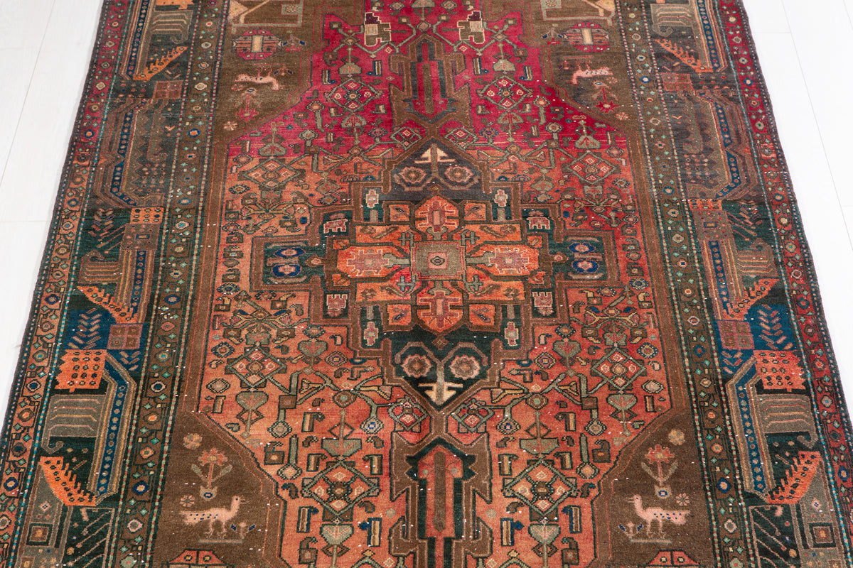 Antique Copper Orange Geometric Medallion Wool Rug – 9' 11" x 5' 0" (301 x 153 cm)
