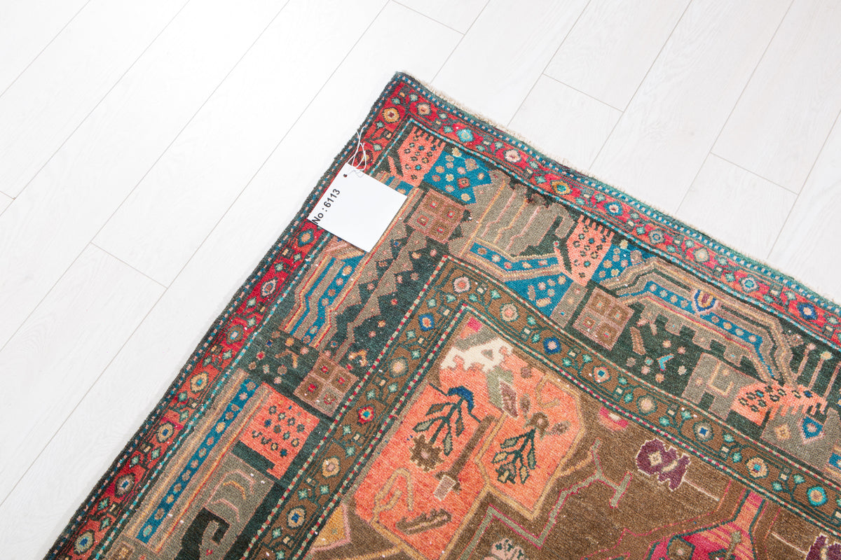Antique Copper Orange Geometric Medallion Wool Rug – 9' 11" x 5' 0" (301 x 153 cm)