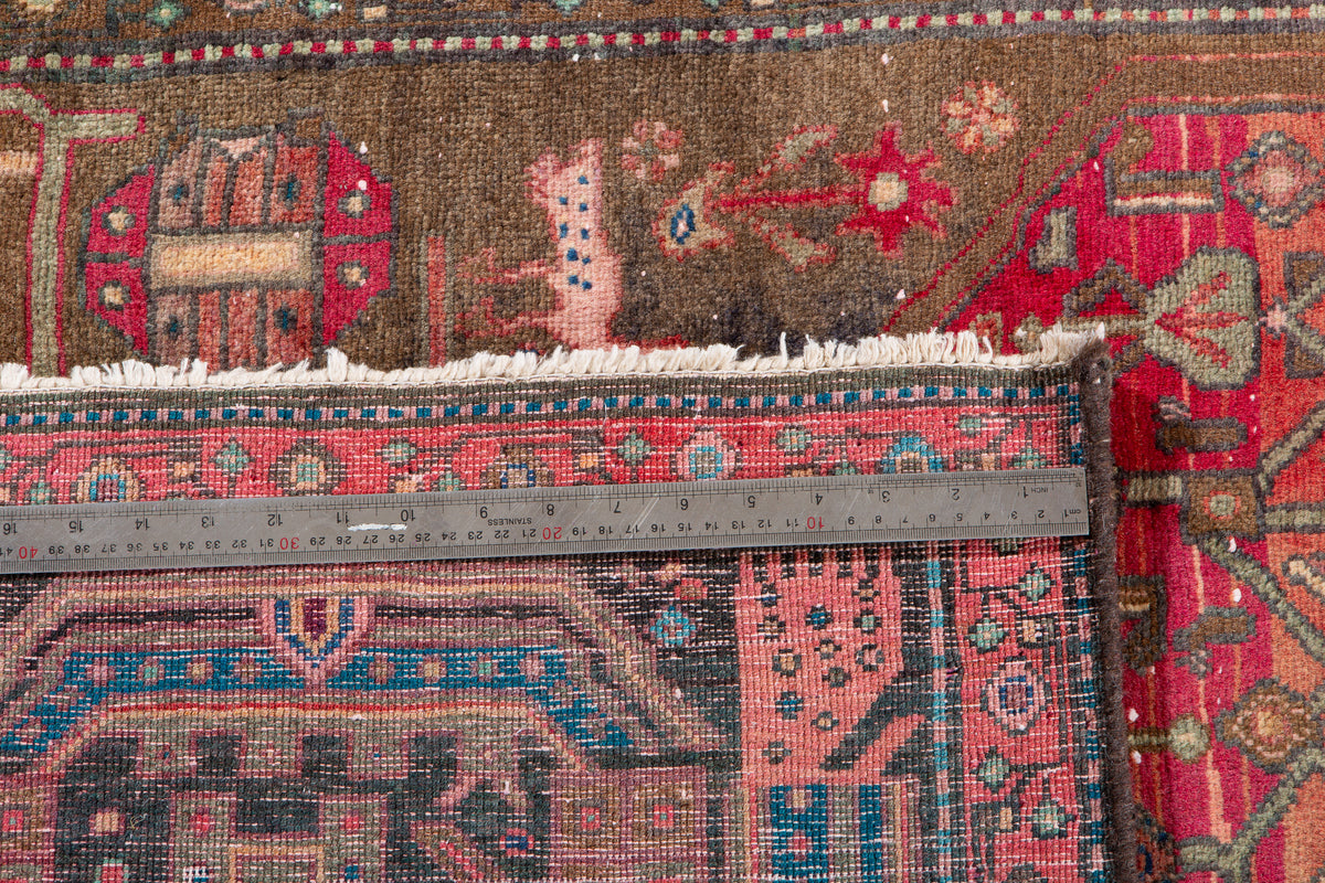 Antique Copper Orange Geometric Medallion Wool Rug – 9' 11" x 5' 0" (301 x 153 cm)