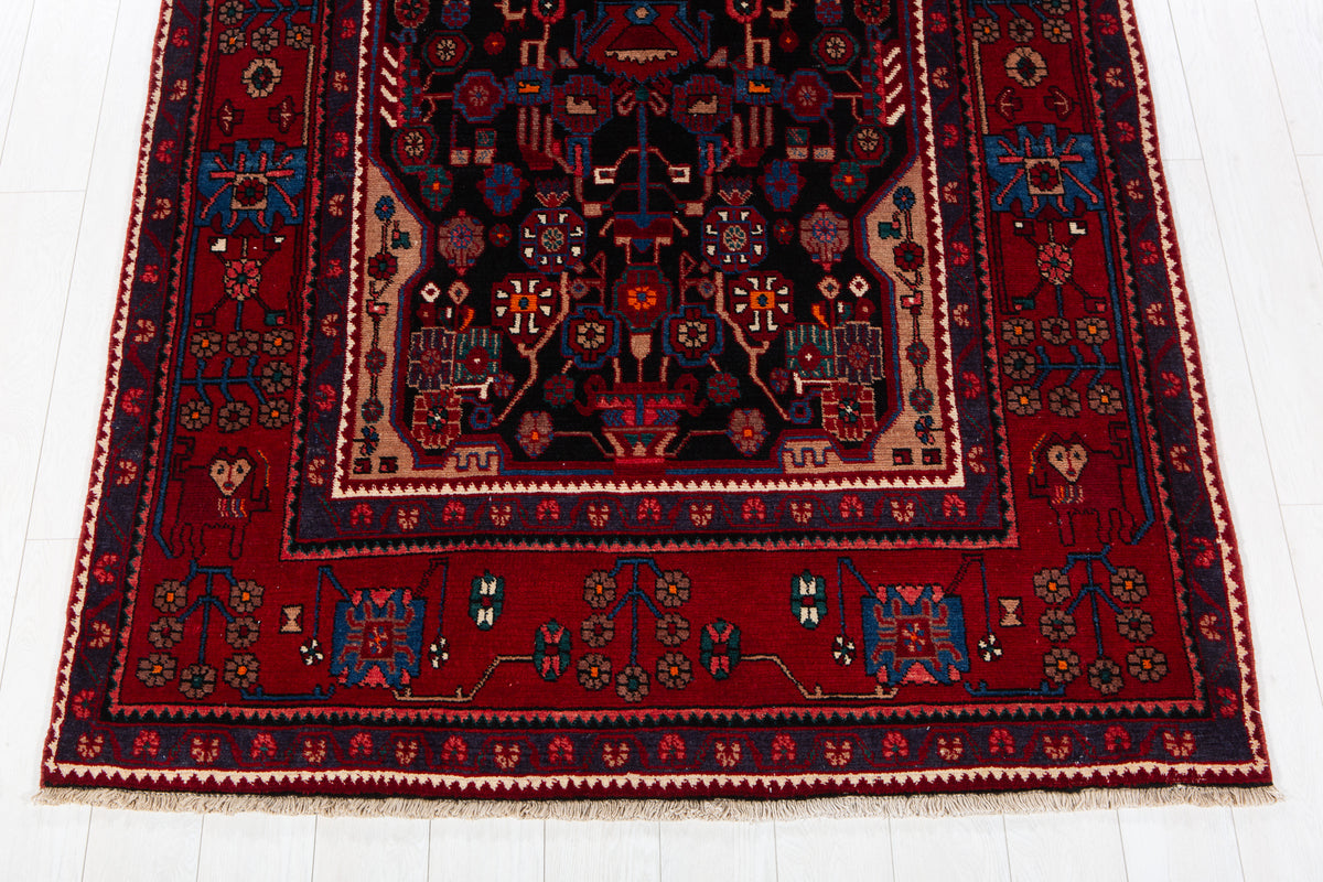 Vintage Black & Red Geometric Allover Wool Rug – 9' 10" x 5' 3" (300 x 161 cm)