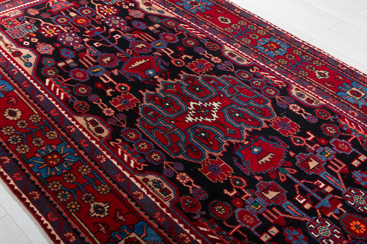 Vintage Black & Red Geometric Allover Wool Rug – 9' 10" x 5' 3" (300 x 161 cm)
