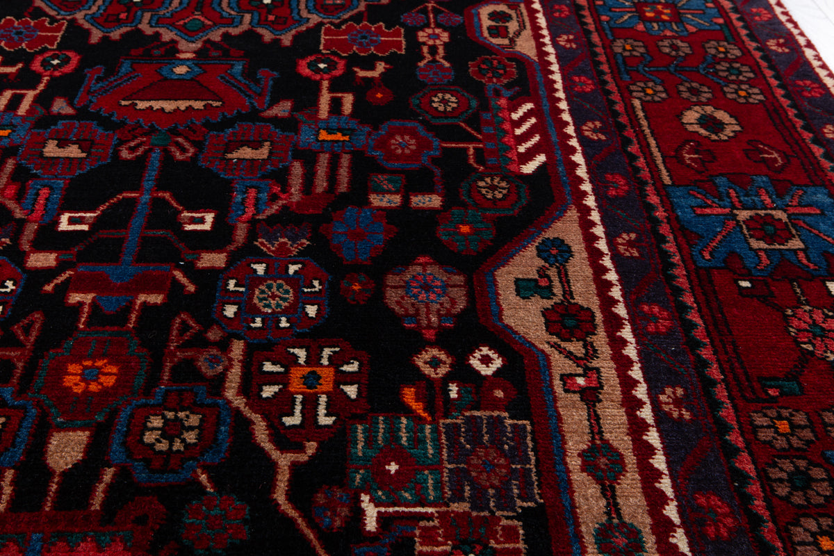 Vintage Black & Red Geometric Allover Wool Rug – 9' 10" x 5' 3" (300 x 161 cm)