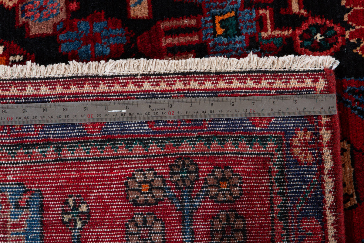 Vintage Black & Red Geometric Allover Wool Rug – 9' 10" x 5' 3" (300 x 161 cm)