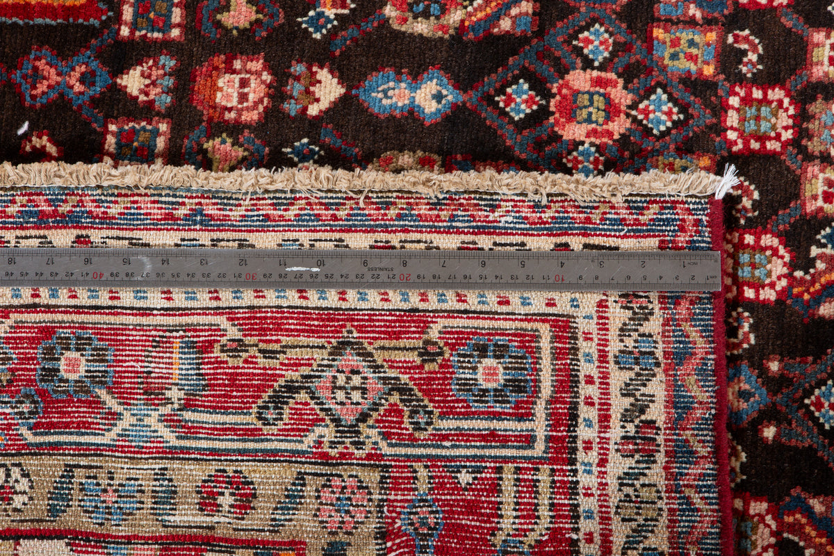 Vintage Black & Red Geometric Medallion Wool Rug – 10' 4" x 5' 5" (314 x 164 cm)