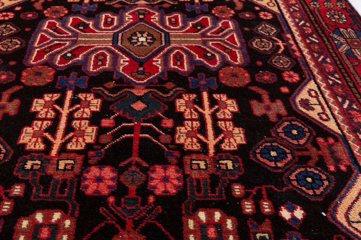 Vintage Black & Rust Orange Geometric Allover Wool Rug – 9' 2" x 4' 3" (279 x 130 cm)