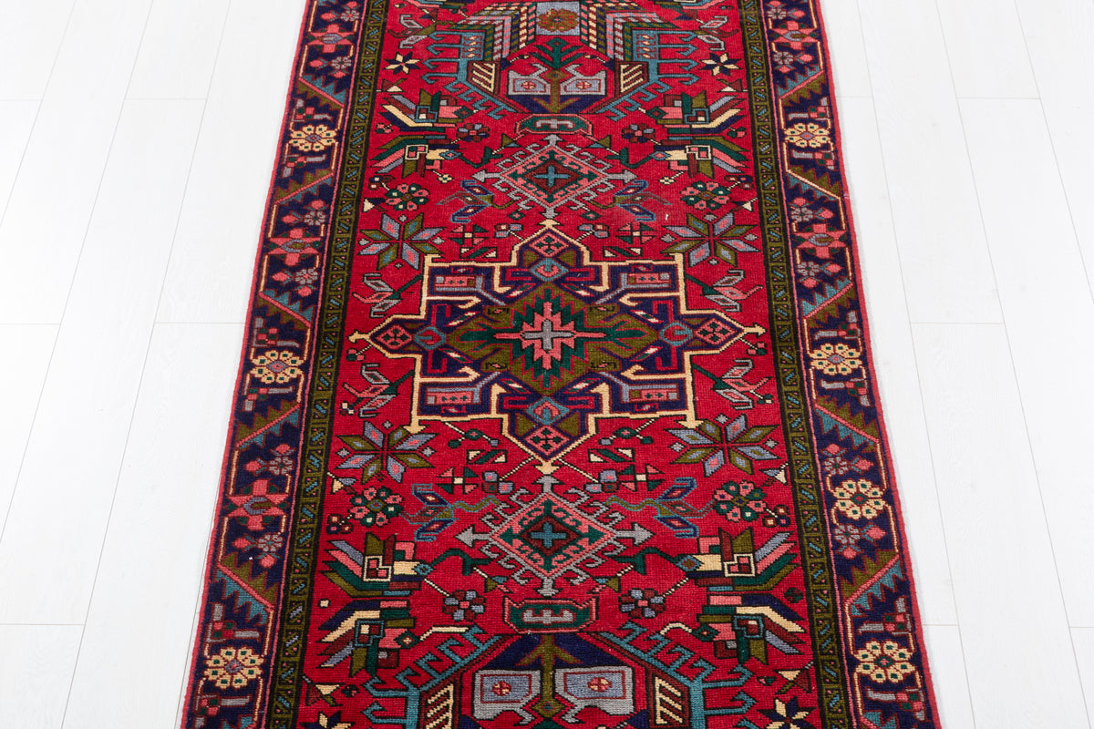 Vintage Geometric Medallion Runner Rug, Red – 12' 4" x 3' 1" (376 x 95 cm)