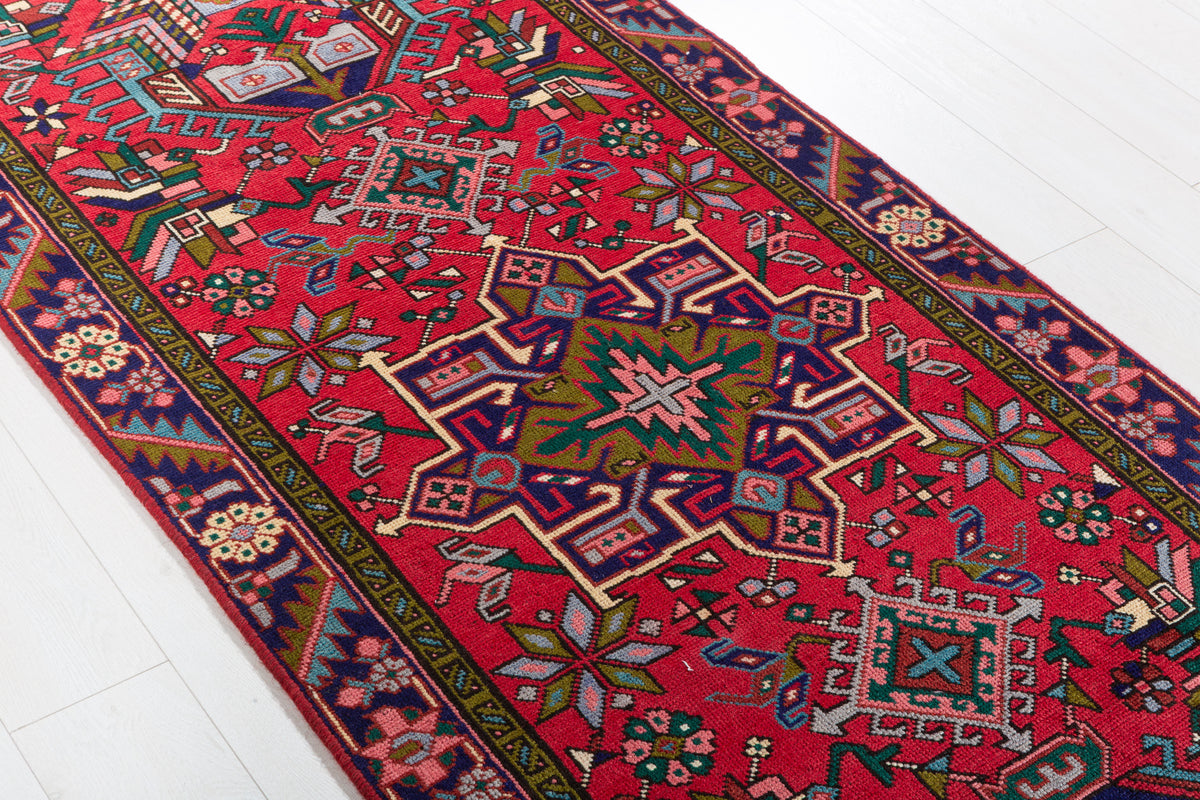 Vintage Geometric Medallion Runner Rug, Red – 12' 4" x 3' 1" (376 x 95 cm)
