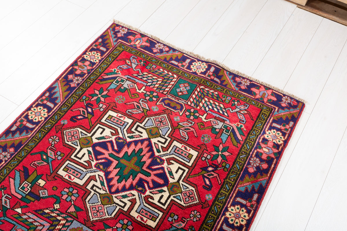 Vintage Geometric Medallion Runner Rug, Red – 12' 4" x 3' 1" (376 x 95 cm)
