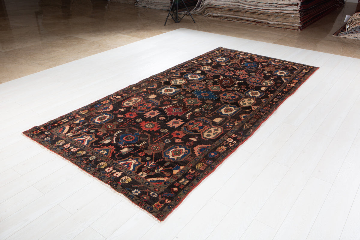 Rare Collectible Antique Black & Rust Red Wool Rug – 10' 6" x 5' 1" (321 x 154 cm)
