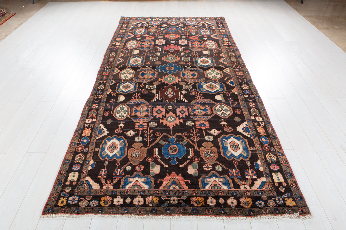 Rare Collectible Antique Black & Rust Red Wool Rug – 10' 6" x 5' 1" (321 x 154 cm)