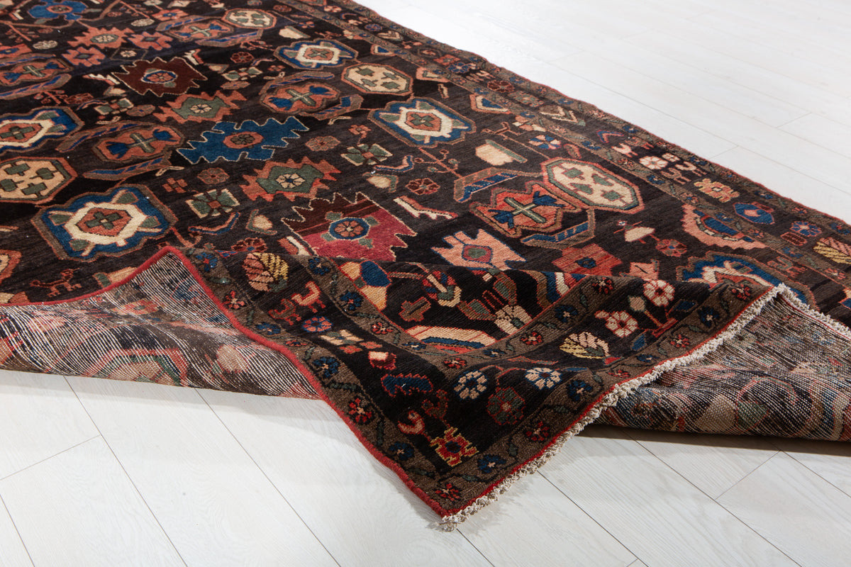 Rare Collectible Antique Black & Rust Red Wool Rug – 10' 6" x 5' 1" (321 x 154 cm)