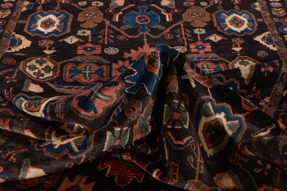 Rare Collectible Antique Black & Rust Red Wool Rug – 10' 6" x 5' 1" (321 x 154 cm)
