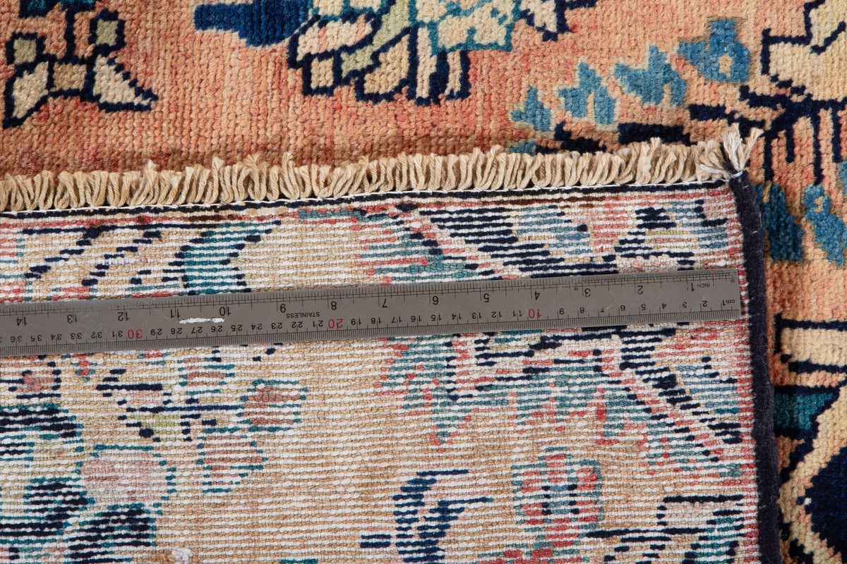 Rare Collectible Antique Copper & Navy Blue Floral Medallion Wool Rug – 8' 4" x 4' 11" (255 x 151 cm)