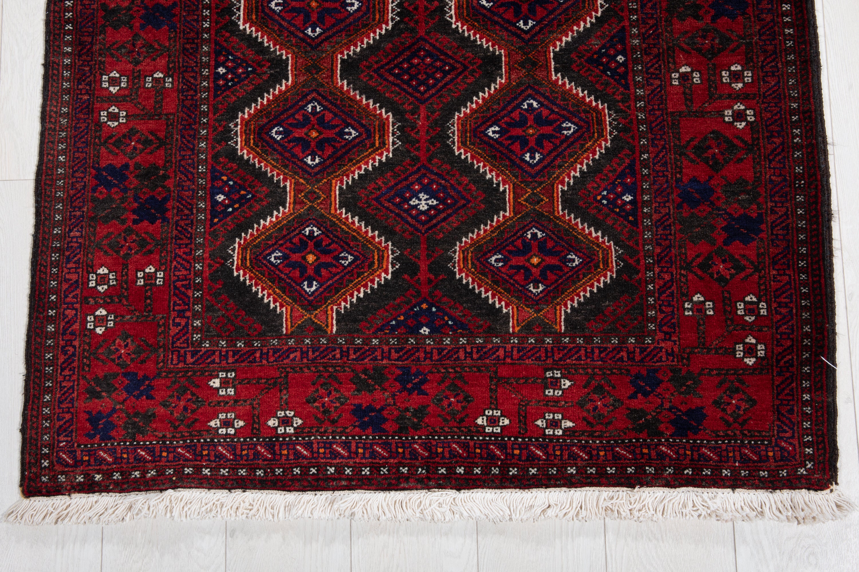 Fine Vintage Baluch Wool Rug, Black & Red, 3x6 – 6' 2" x 3' 2" (189 x 96 cm)