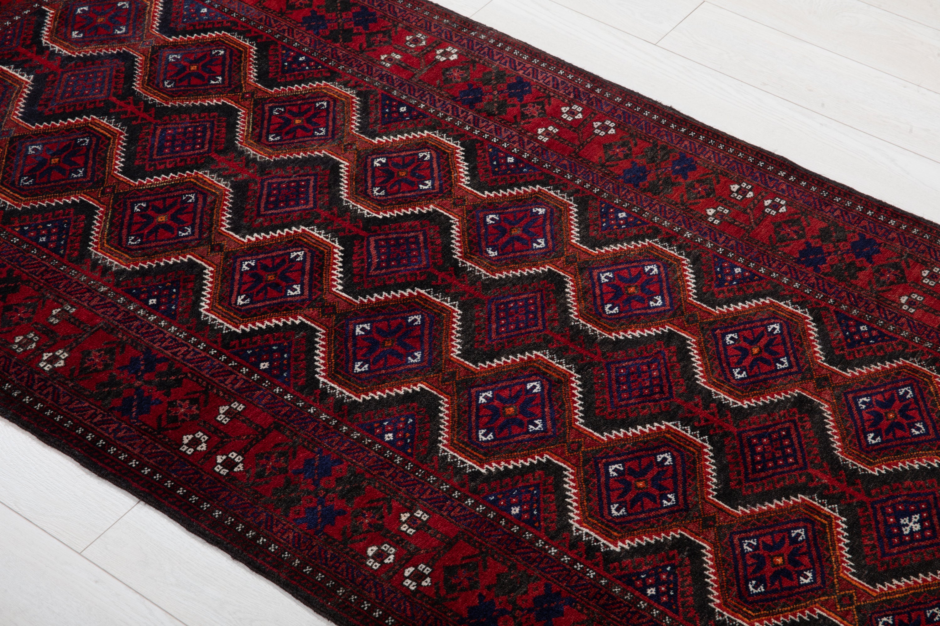 Fine Vintage Baluch Wool Rug, Black & Red, 3x6 – 6' 2" x 3' 2" (189 x 96 cm)