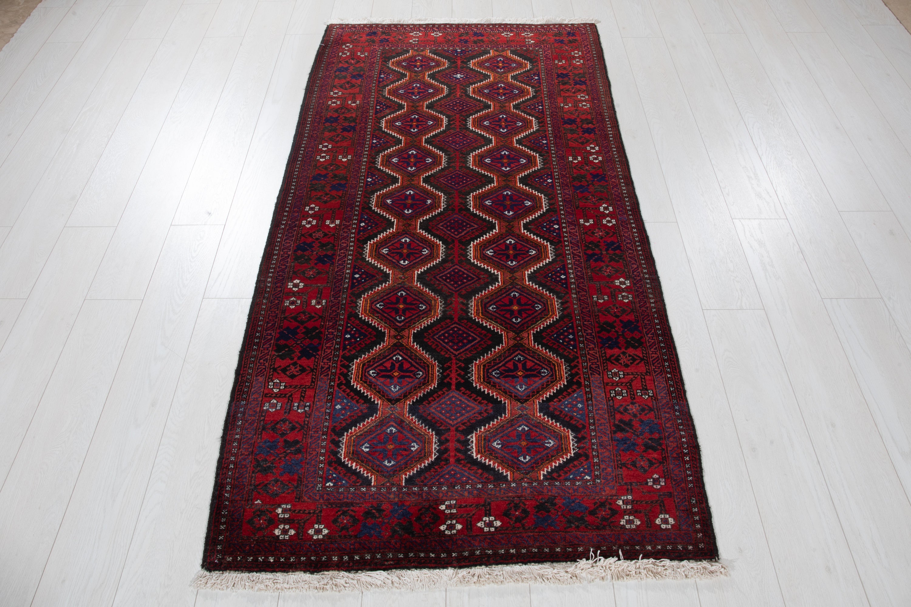 Fine Vintage Baluch Wool Rug, Black & Red, 3x6 – 6' 2" x 3' 2" (189 x 96 cm)