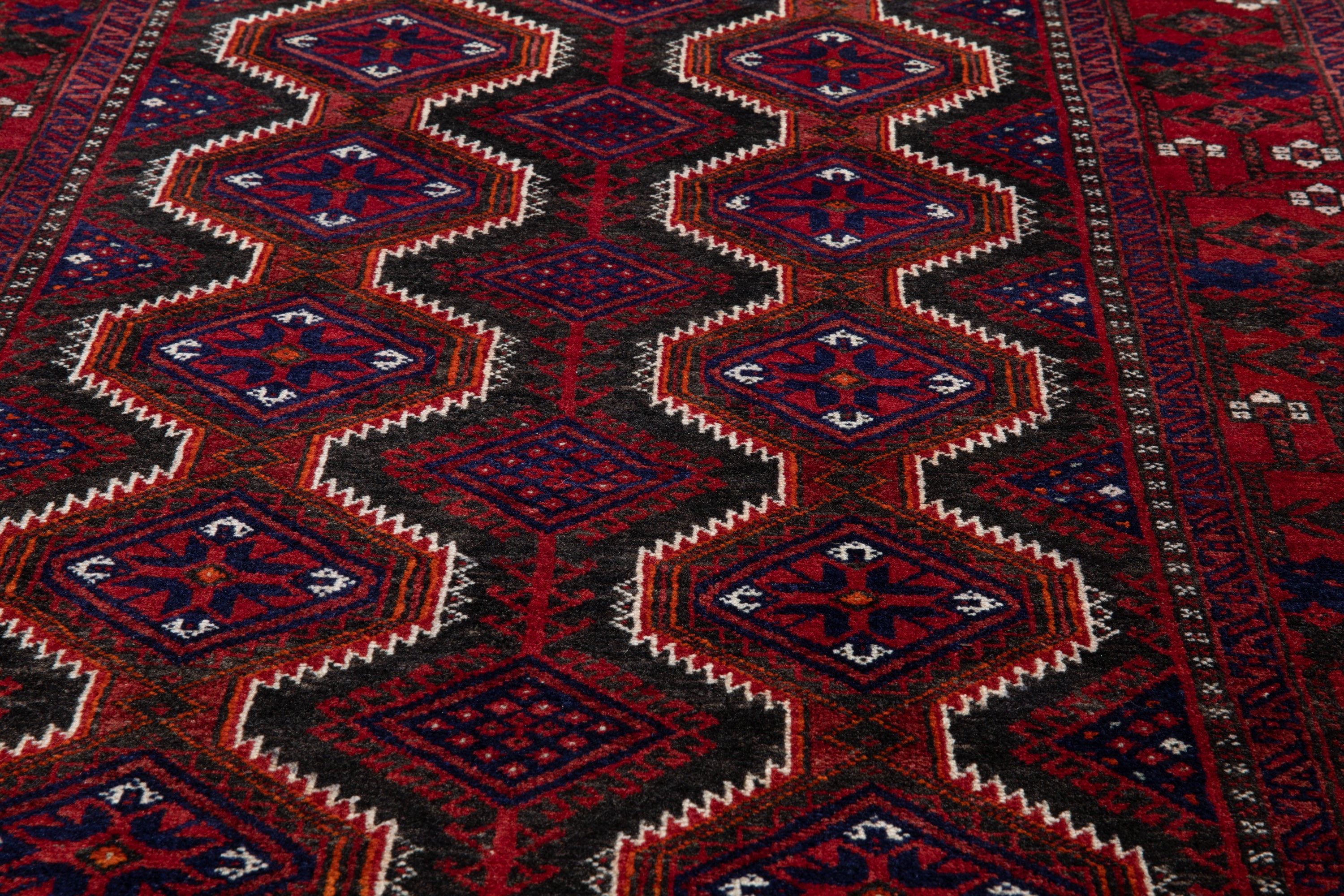 Fine Vintage Baluch Wool Rug, Black & Red, 3x6 – 6' 2" x 3' 2" (189 x 96 cm)