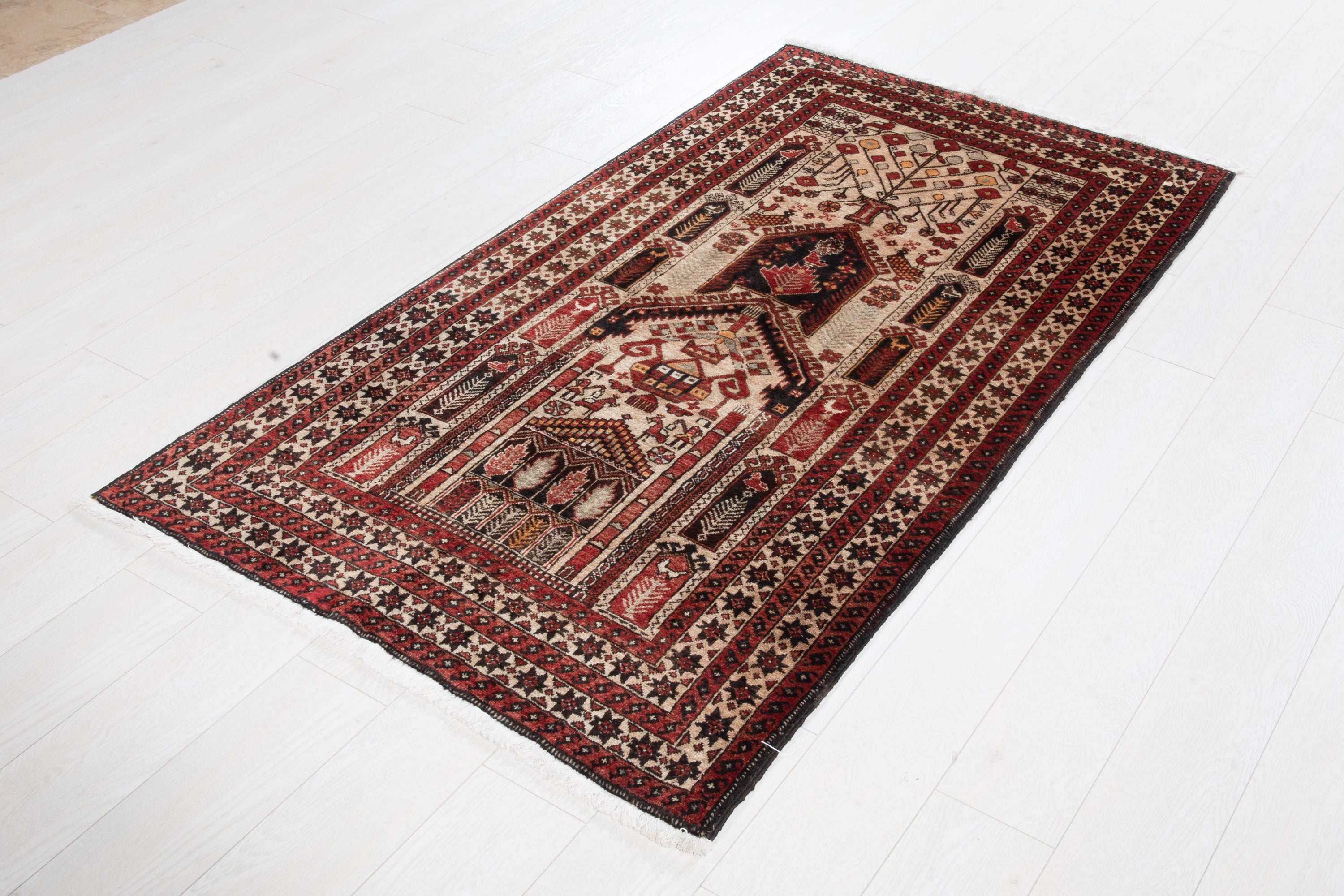 Collectible Fine Vintage Baluch Prayer Rug, Camel Brown, 3x6 – 5' 11" x 3' 2" (179 x 97 cm)