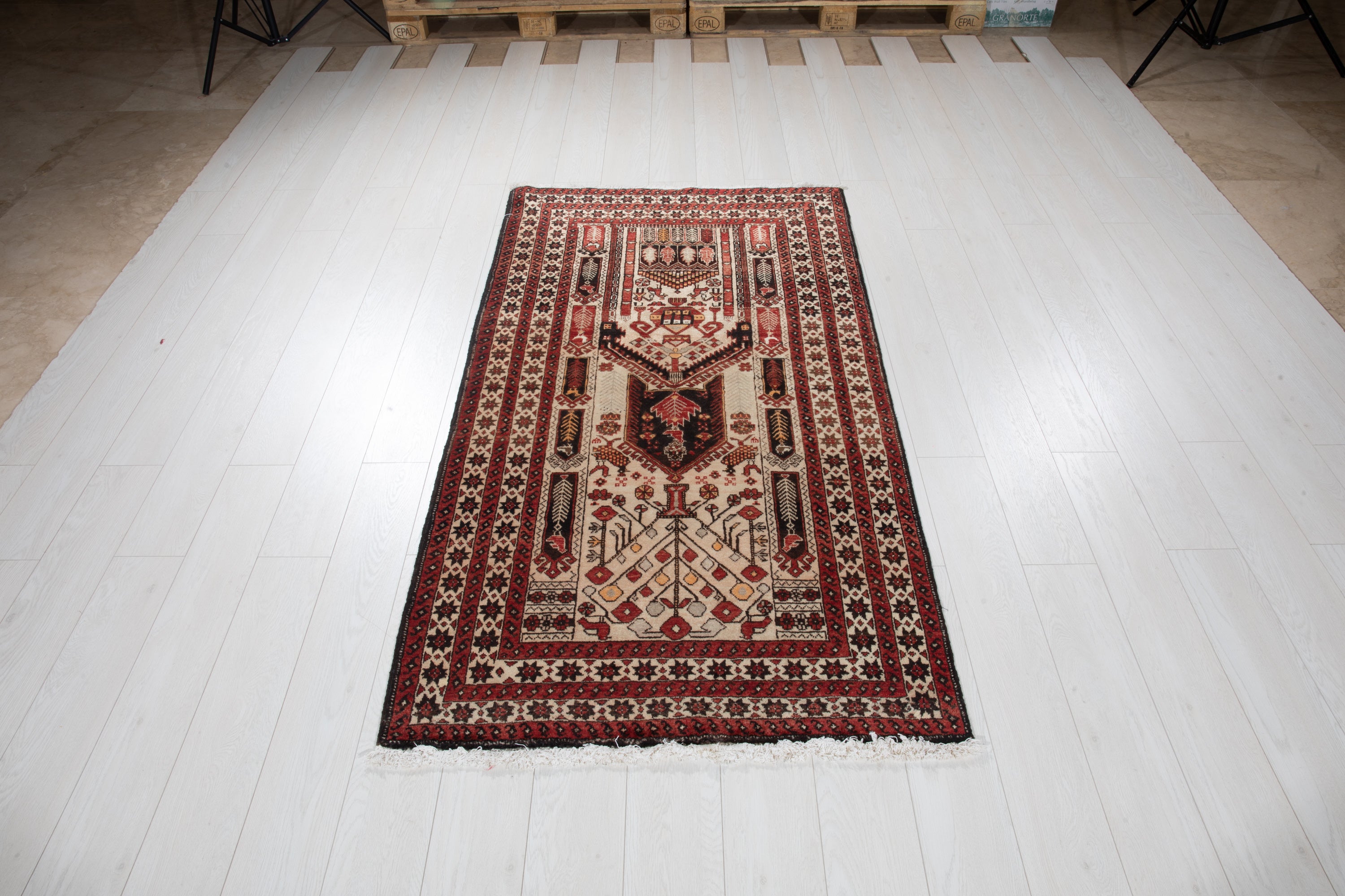 Collectible Fine Vintage Baluch Prayer Rug, Camel Brown, 3x6 – 5' 11" x 3' 2" (179 x 97 cm)
