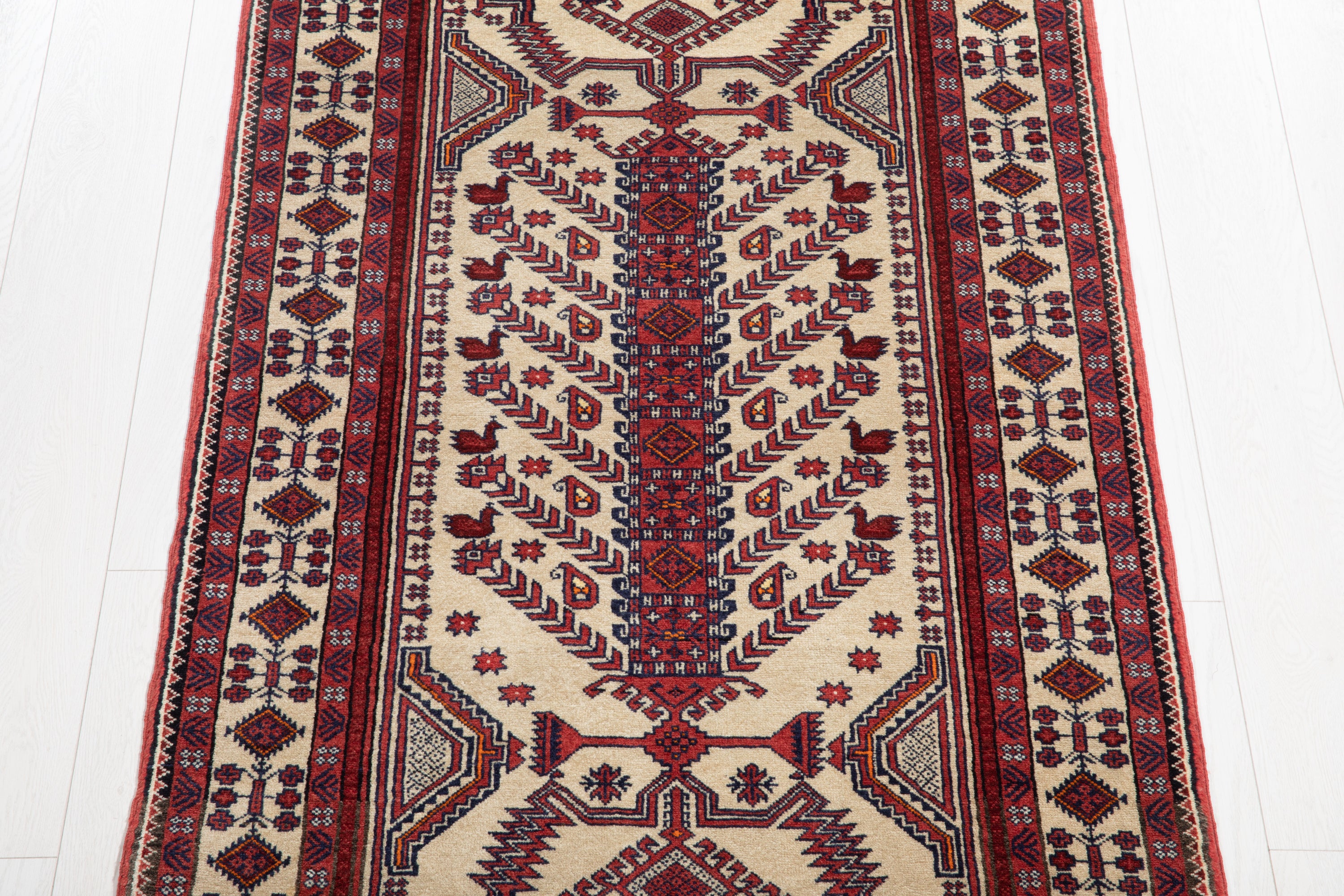 Collectible Fine Vintage Baluch Tree of Life Wool Rug, Beige, 3x6 – 5' 6" x 3' 0" (168 x 92 cm)