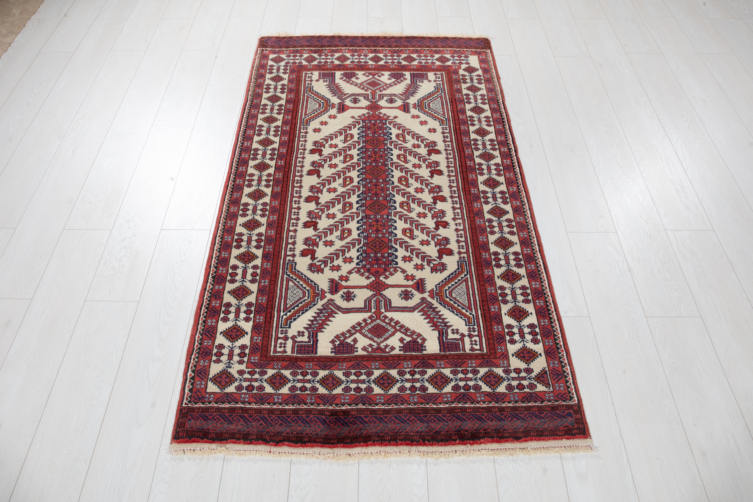 Collectible Fine Vintage Baluch Tree of Life Wool Rug, Beige, 3x6 – 5' 6" x 3' 0" (168 x 92 cm)
