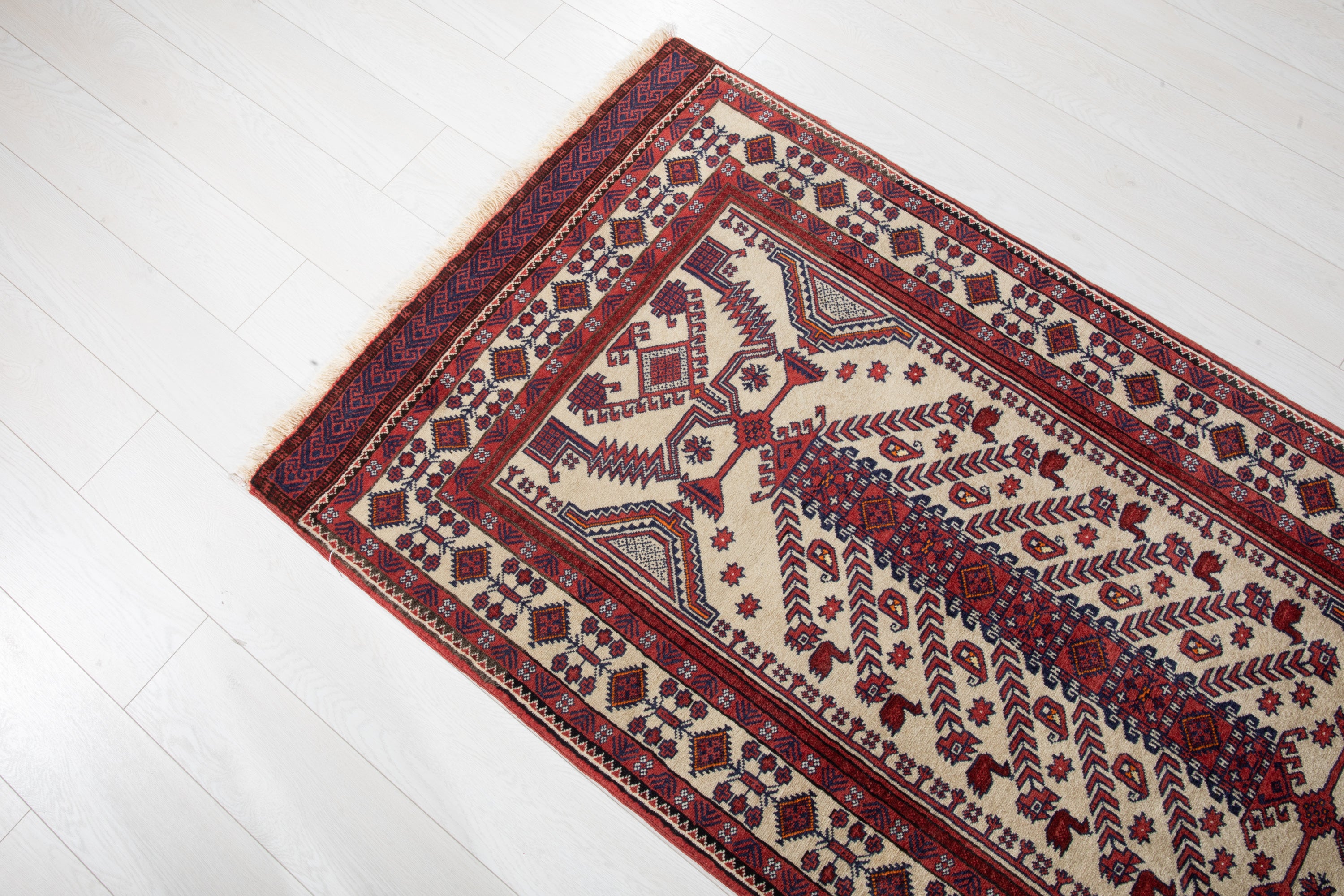 Collectible Fine Vintage Baluch Tree of Life Wool Rug, Beige, 3x6 – 5' 6" x 3' 0" (168 x 92 cm)
