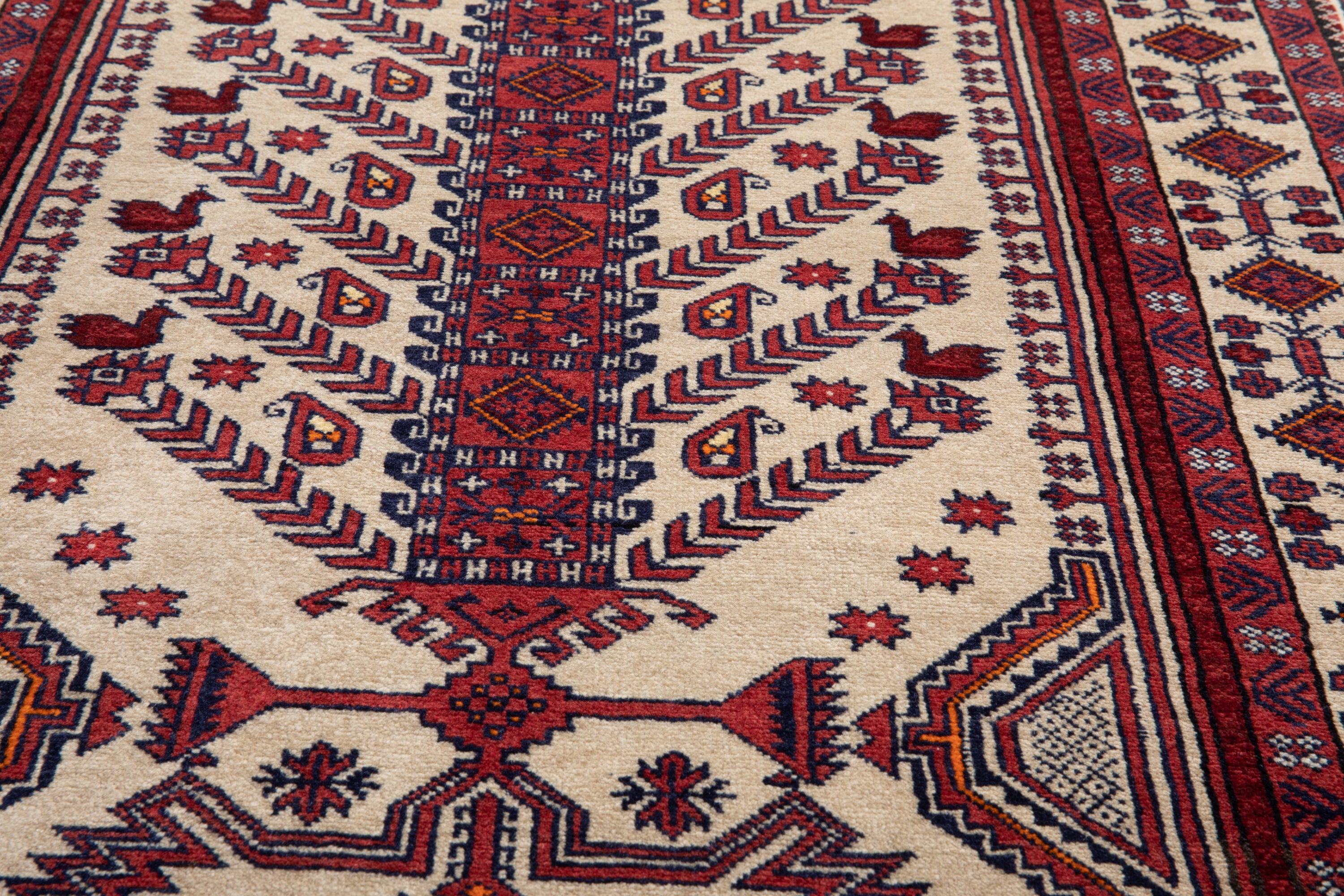 Collectible Fine Vintage Baluch Tree of Life Wool Rug, Beige, 3x6 – 5' 6" x 3' 0" (168 x 92 cm)