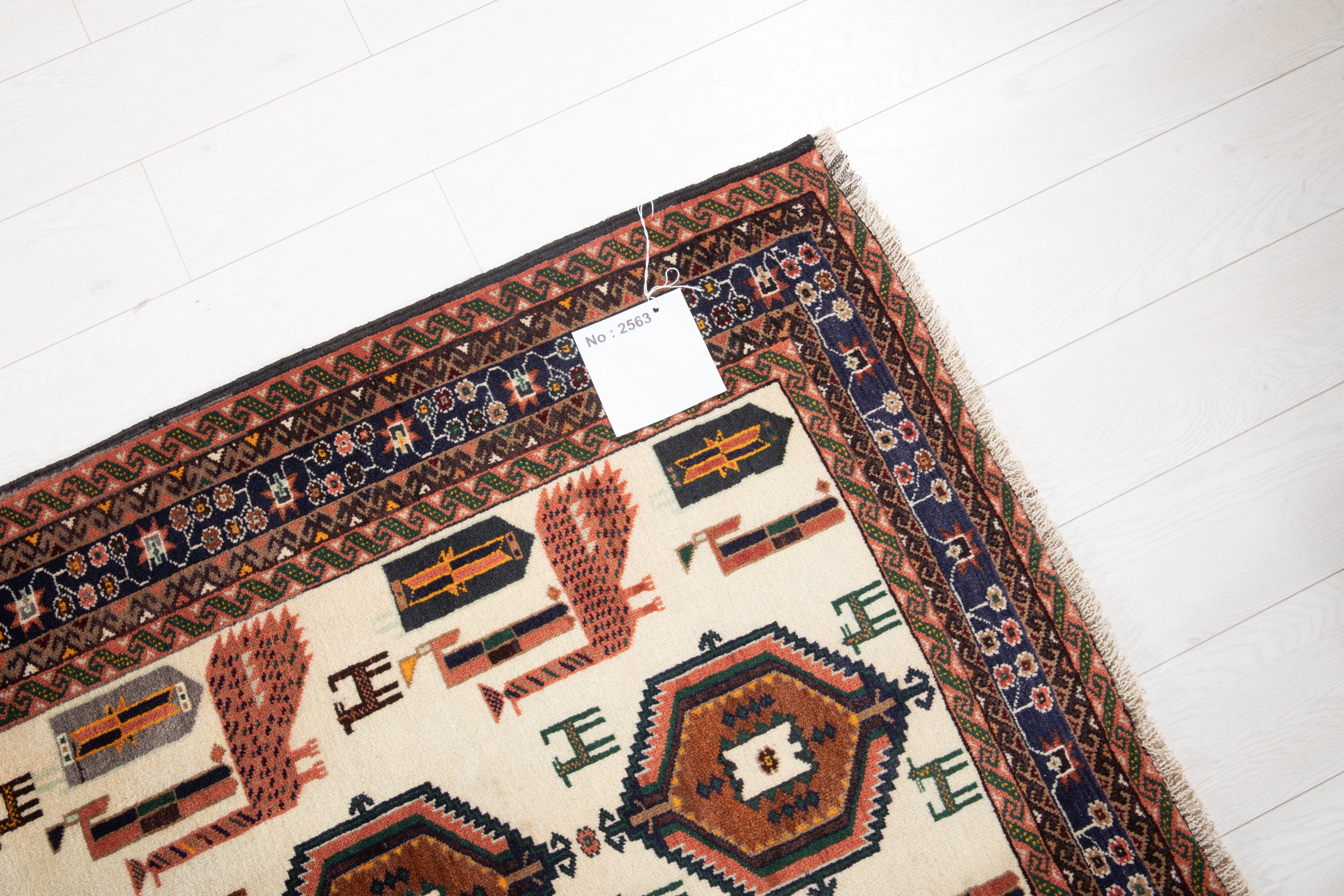 Collectible Fine Vintage Baluch Peacock Wool Rug, Beige, 4x6 – 6' 4" x 3' 6" (194 x 107 cm)