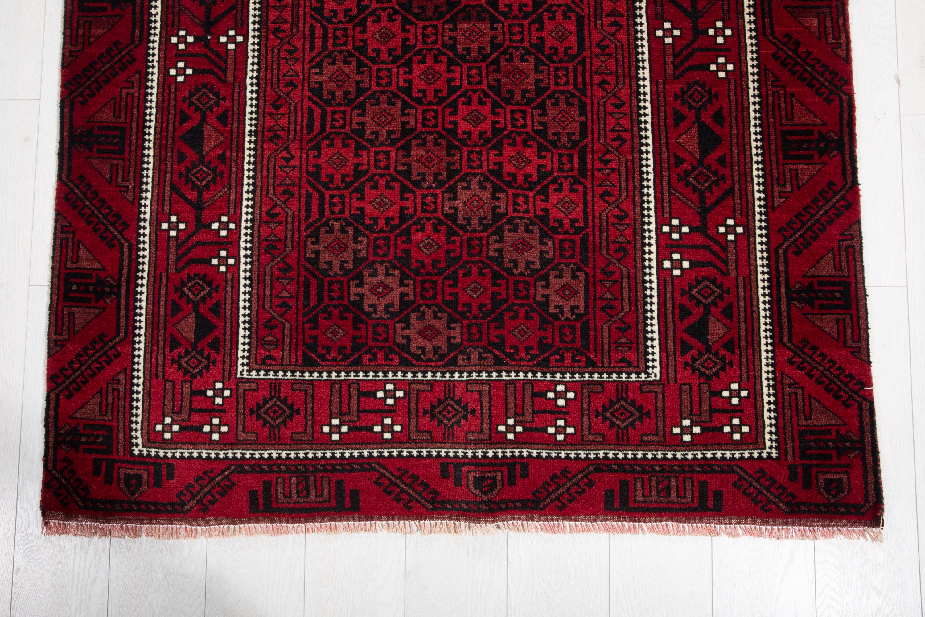 Fine Vintage Baluch Allover Wool Rug, Deep Red, 4x8 – 7' 8" x 3' 11" (235 x 120 cm)